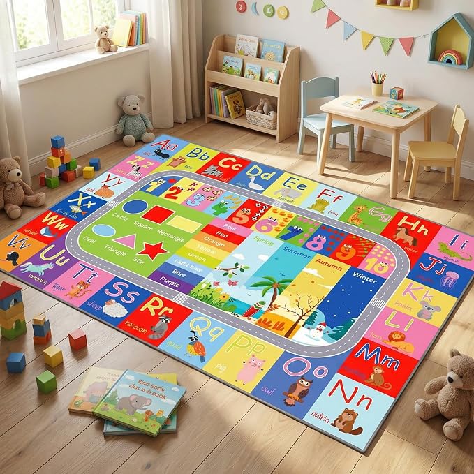 ABC Kids Rug, 78.7" x 59" Alphabet Non-Slip Floor Mat | ABC and animal pattern - Image 7