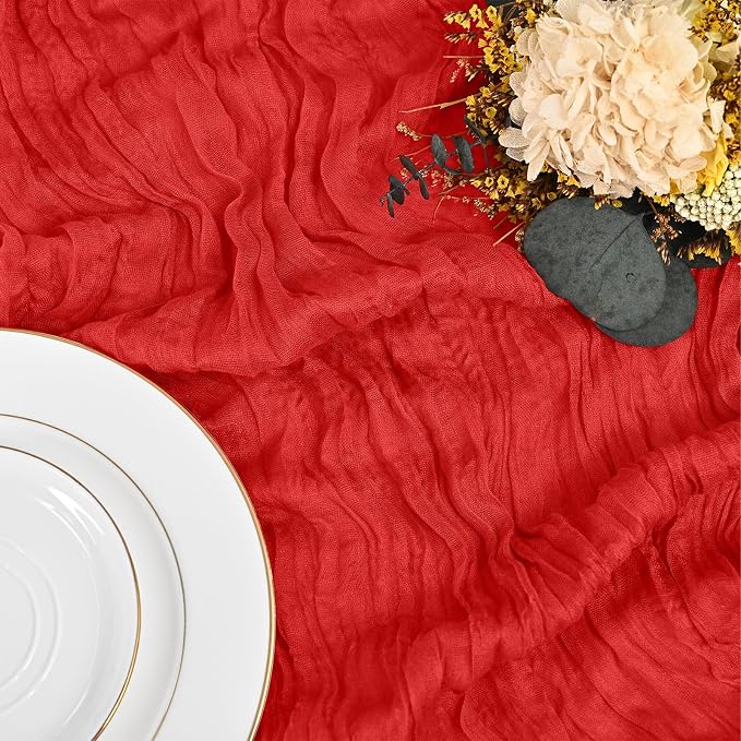 8 Pack Red Table Runner 17 x 108inch Cheesecloth Table Runner Boho Gauze Table - Image 7