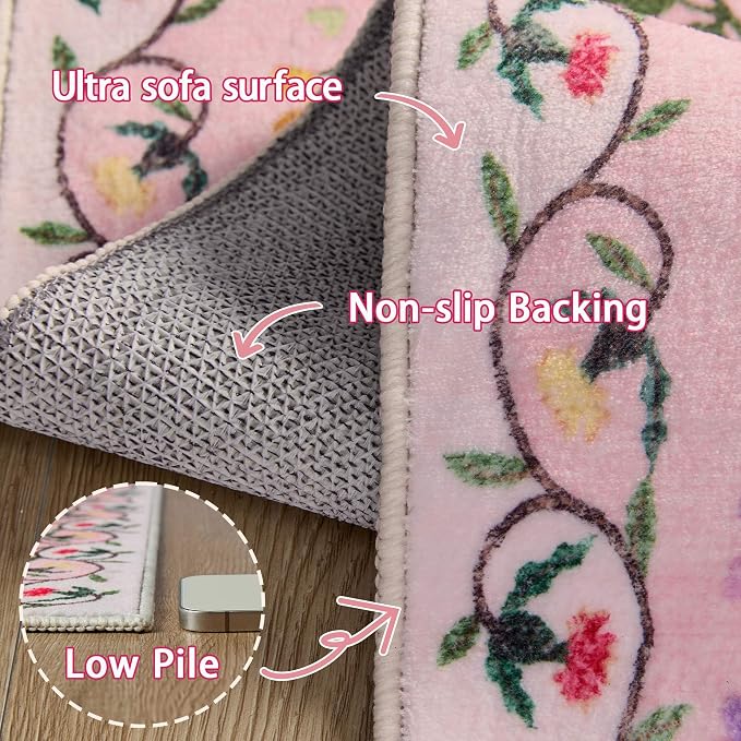 Latte&Fog Floral Area Rugs 6x9, Large Washable Pink Rugs - Image 7