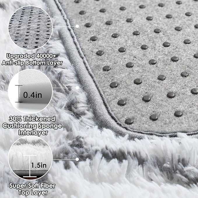 ONASAR 5x7 Area Rugs for Living Room Bedroom, Fluffy White and Grey Throw Rug - Image 4