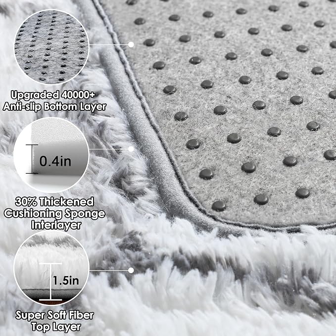 ONASAR 6x9 Area Rugs for Living Room Bedroom, Large Fluffy White and Grey Throw - Image 4