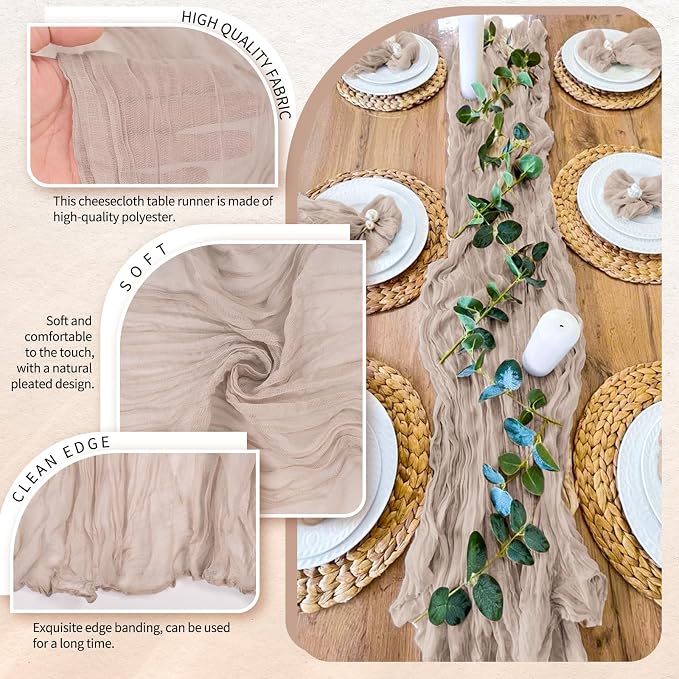 30 Pack Cheesecloth Table Runner 10FT Rosy Brown Table Runner Boho Gauze Cheese - Image 3