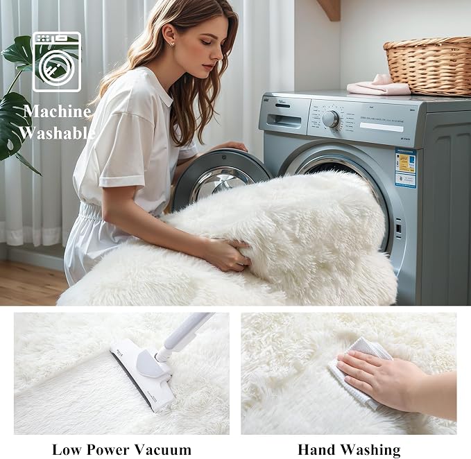 KCHOWUA Cream White Thick Fluffy Area Rug - Image 6