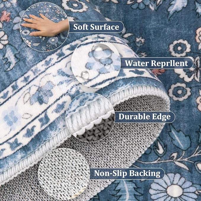 Yamaziot Washable Runner Rug 2x6 – Non Slip Boho Floral Hallway Runner Rug - Image 5