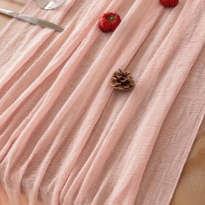 3Pcs Pink Cheesecloth Table Runner 120 Inches - Image 5