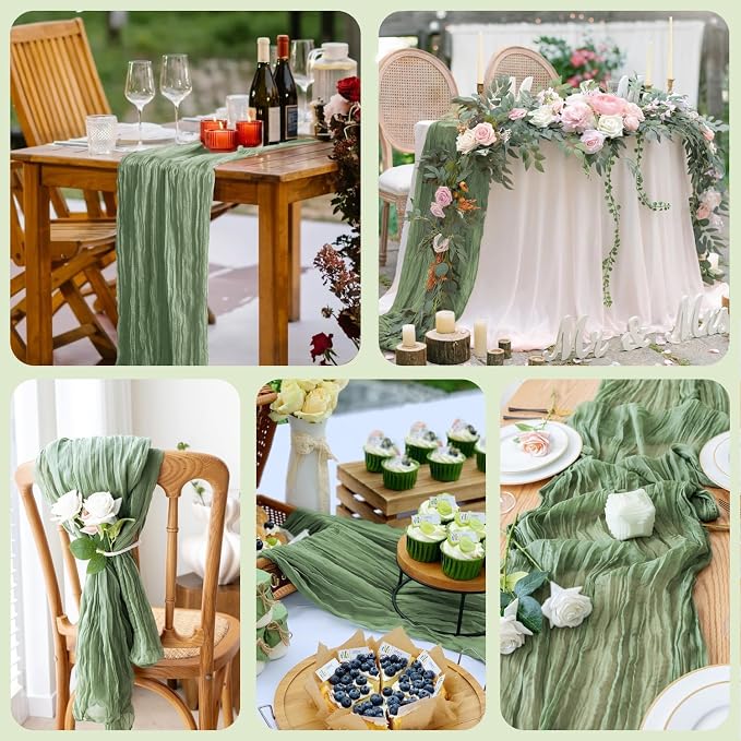 Cheesecloth Table Runner Sage Green 10FT Boho Gauze, 12 Pack | 120 Inch Cheese - Image 7