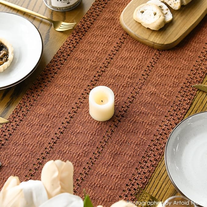 Artoid Mode Caramel Woven Farmhouse Hollow Table Runner 12x48 Inch | Holiday - Image 5