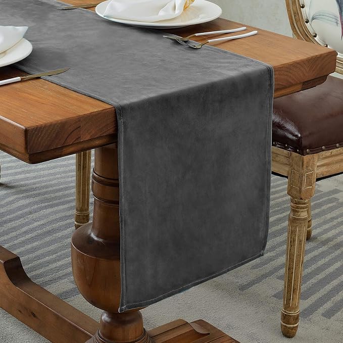 BALCONY & FALCON Table Runner Velvet Dark Gray 14"x95" | Elegant, Fall Decor by BALCONYFALCON