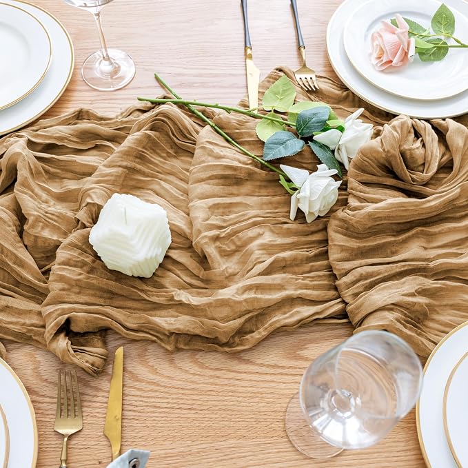 Cheesecloth Table Runner Khaki 10FT Boho Gauze Runner - Image 5