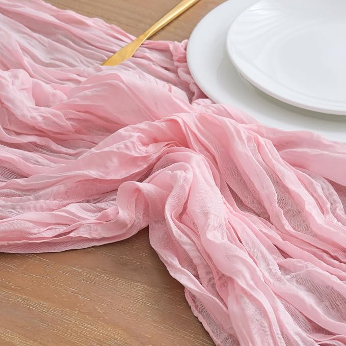 Asee'm 6pcs Blush Pink Cheesecloth Table Runner Summer 10FT Gauze Sheer | Boho - Image 4