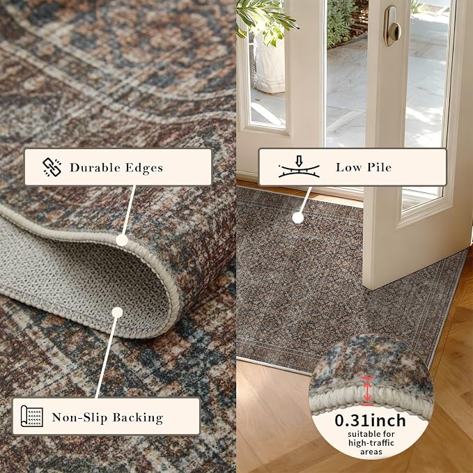 Latte&Fog 5x7 Area Rugs for Living Room, Vintage Taupe Brown Washable Rug - Image 7