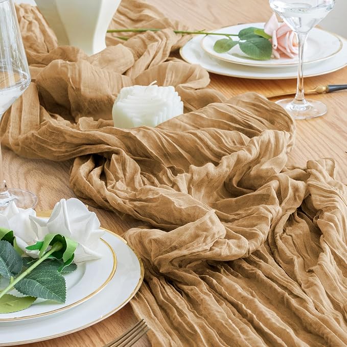 Cheesecloth Table Runner 10FT Khaki Boho Gauze Rustic Sheer Table Runners | - Image 6