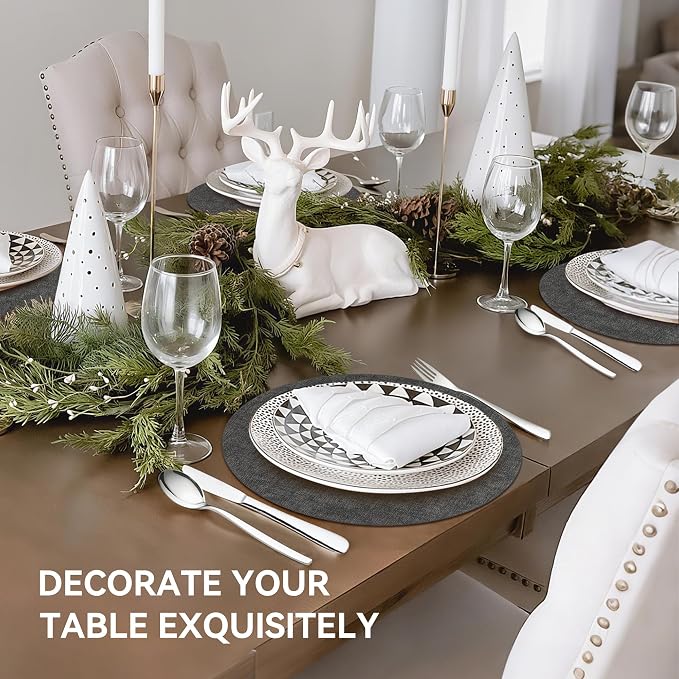 13"Round Placemats Set of 4, Reversible Faux Leather Heat Resistant Table Mats - Image 6
