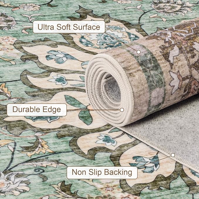 3x5 Area Rugs Living Room Rug: Washable Vintage Distressed Floral Rug No Slip - Image 7