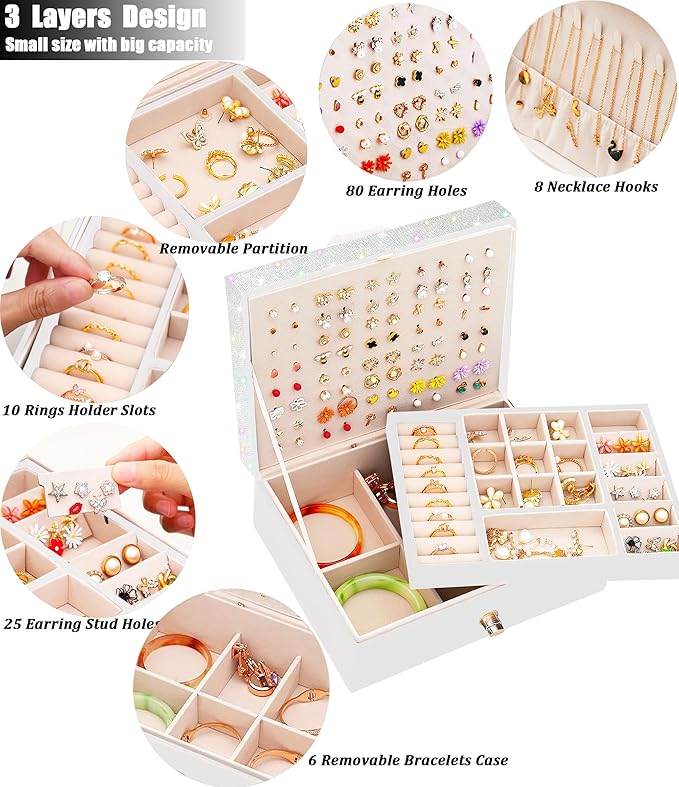 Jewelry Box for Earrings for Girls Jewelry Organizer Box Earring Holder Organizer for Girls Earring Box Girls Jewelry Box Stud Earring Organizer for Girls Earring Jewelry Boxes for Women Bling