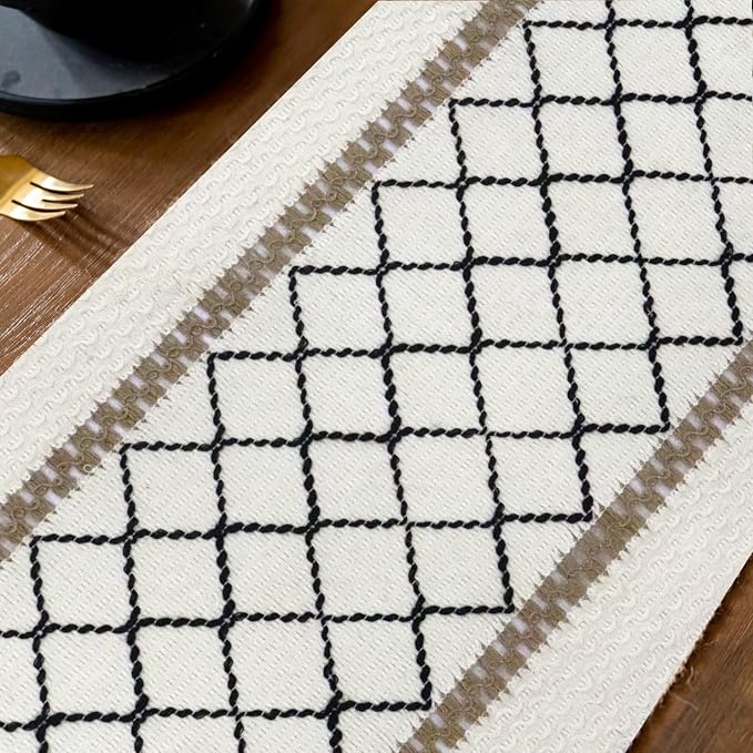 EMMTEEY Macrame Table Runner Boho Style 94 Inches Long, Hexagonal Black | - Image 4