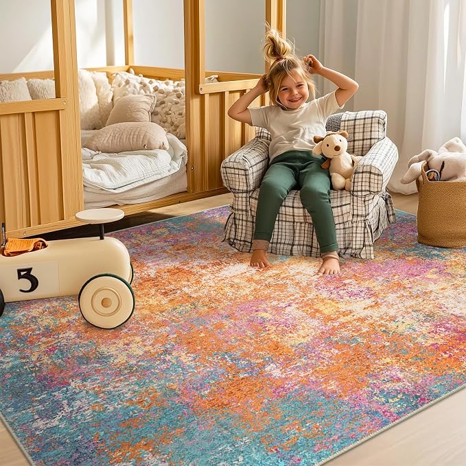 RELEANY Washable Area Rugs 9'x12' Non-Slip Modern Abstract Soft - Image 4
