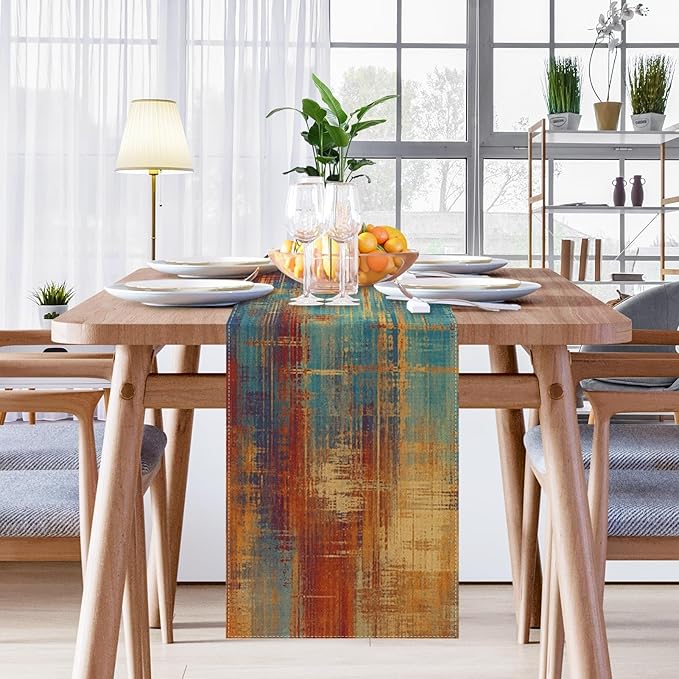 Emvency Table Runner, 13x60 Inch, Abstract Vintage Blue | Rust Painting Dining - Image 7