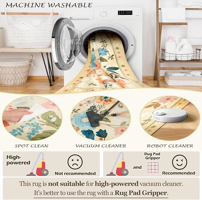 RELEANY Floral 3x5 Area Rugs Washable Print Boho Cute Carpet Non Slip Flower - Image 4