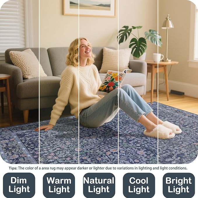 9x12 Washable Area Rugs for Living Room, Stain Resistant Vintage Rugs for - Image 5