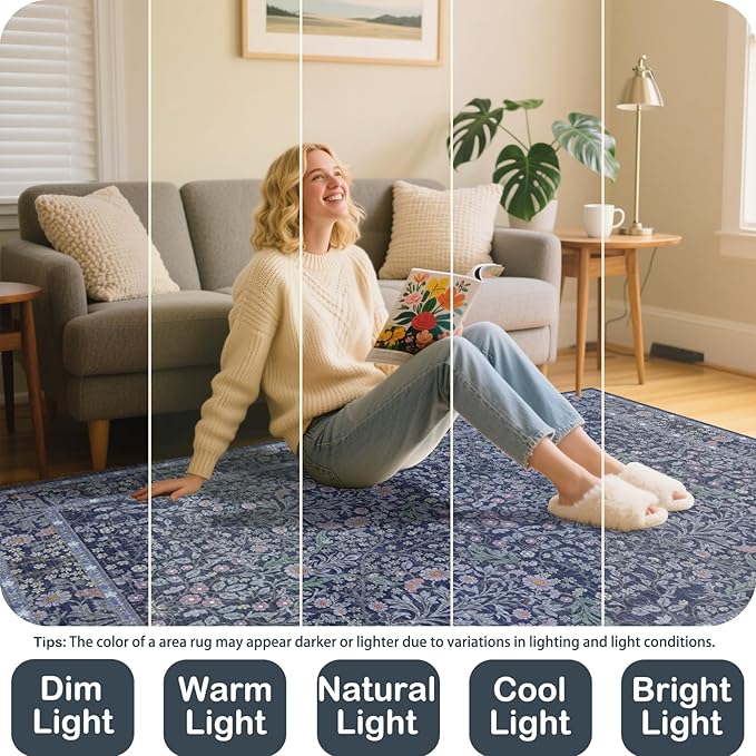 6x9 Washable Area Rugs for Living Room, Stain Resistant Vintage Rugs for Dining - Image 5