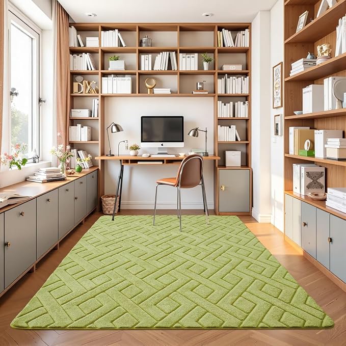 6x9 Green Washable Area Rug for Bedroom Living Room, Modern Geometric Shag - Image 7