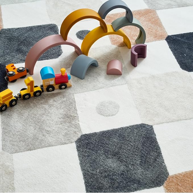 jinchan Macy 4ft Round Rug for Kids Room Black and White Modern Colorful - Image 8