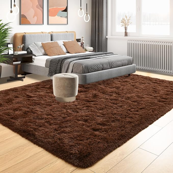 Tepook 5x8 Brown Area Rugs for Living Room Bedroom, Soft Fluffy Plush Shaggy - Image 2