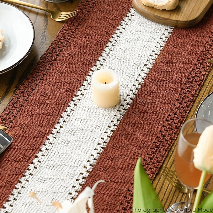 Artoid Mode Caramel Farmhouse Woven Table Runner 12x36 Inch | Holiday Rustic - Image 4