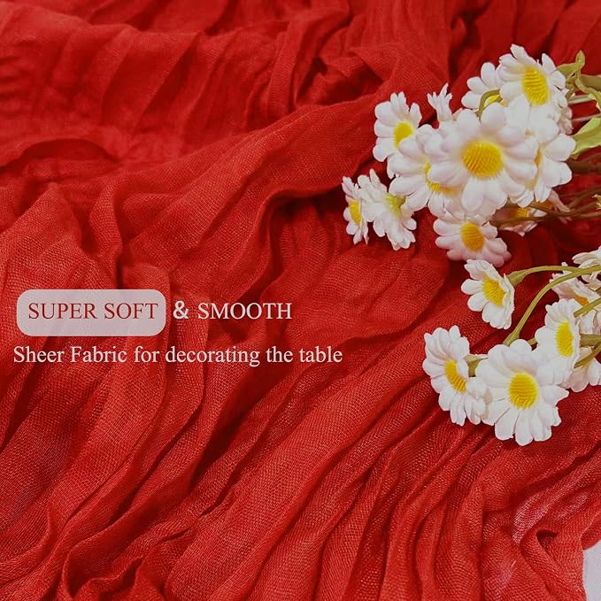 3Pack Red Cheesecloth Table Runner 17x108 inch Red Table Runners | Sheer Cheese - Image 4