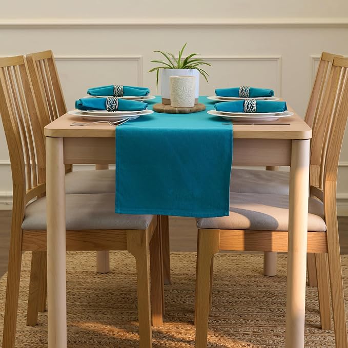 Encasa XO Table Runner, Cotton Canvas Dining Runner 13"x72" | Azul Blue - Image 4