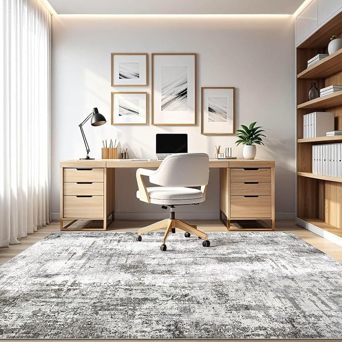 Area Rugs 9x12 Living Room: Washable Large Abstract Neutral Modern Soft Gray - Image 8