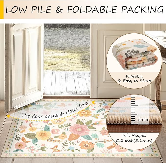 RELEANY Floral Square 8ft Area Rugs Washable Print Boho Cute Carpet Non Slip - Image 5