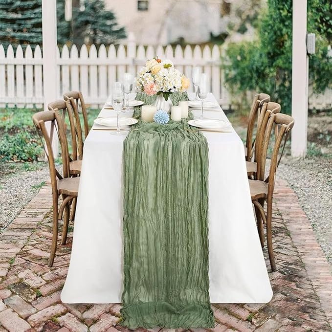 12Pack Sage Green Cheese Cloth Table Runner 20x120 inch Gauze Table Runner | - Image 2