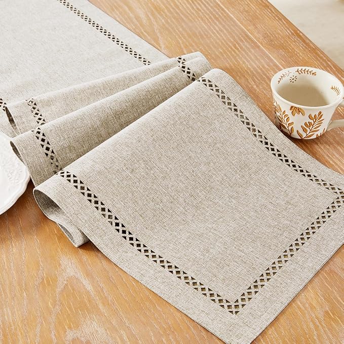 Rustic Burlap Table Runner, Coffee Table Runners 108 inches Long | Double Layer by Aoztio
