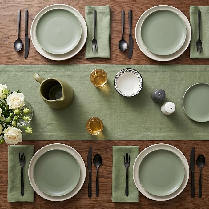 Solino Home 100% Pure Linen Table Runner Oil Green Woven, Fete 14 x 72 in | - Image 5