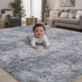 Area Rug for Living Room Bedroom: 6x9 Light Grey Soft Fluffy Shag Upgrade by PLHXFRSoftAreaRugs