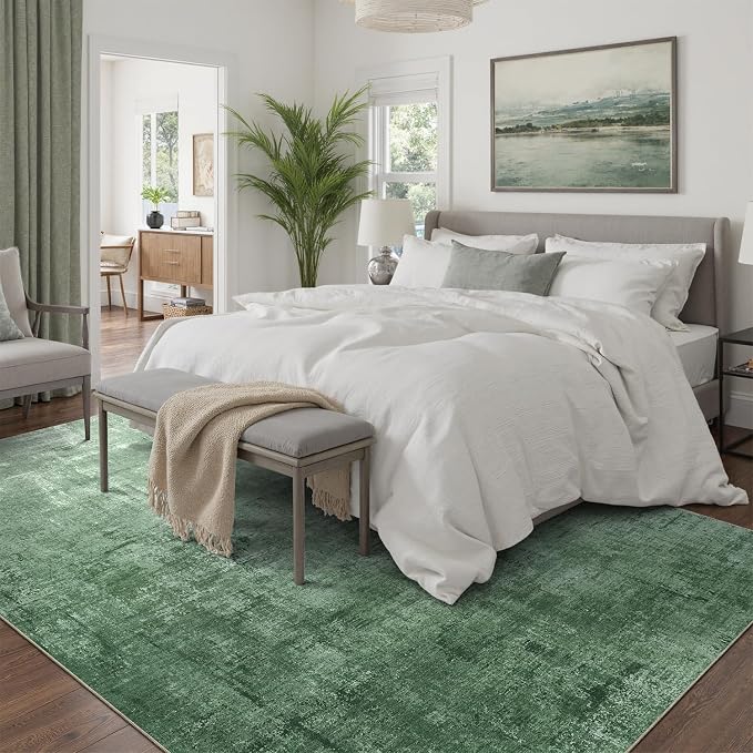 DCX Abstract Area Rug 9x12, Washable Green Modern Rug - Image 2
