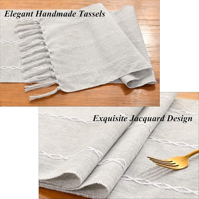 Wracra Rustic Linen Table Runner, Light Grey Table Runners 108 inches Long | - Image 2