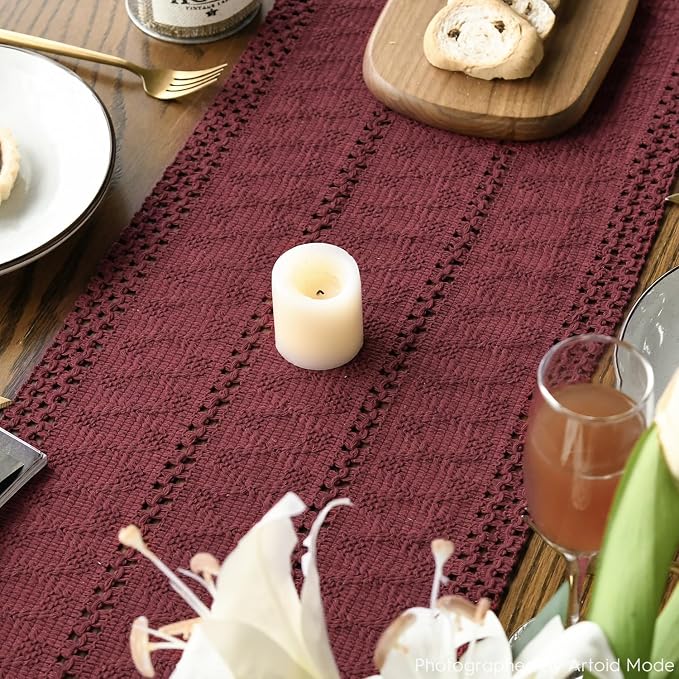 Artoid Mode Red Woven Farmhouse Hollow Table Runner 12x48 Inch | Holiday Rustic - Image 5