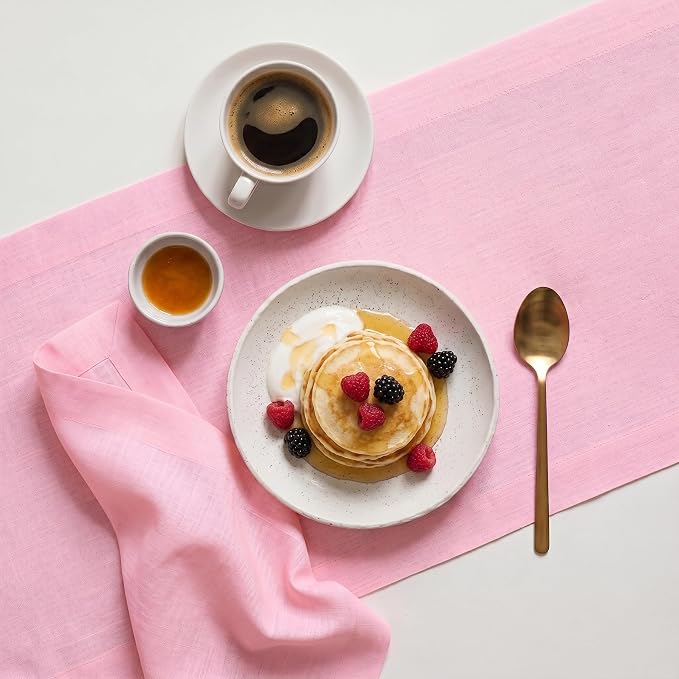 Solino Home 100% Pure Linen Table Runner Pink, Fete 14 x 132 Inch Long | Table - Image 3