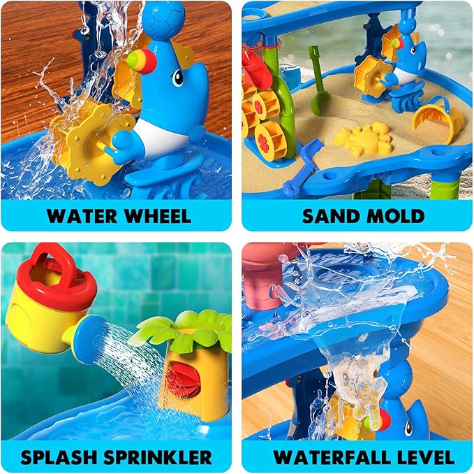 CozyBomB™ Water Table for Toddlers 3-5 | Outdoor Toys Water Play Table, Magnetic Fishing Toy Game, Summer Splash Pond Showers Sand Activity, Sensory Party Birthday Gift Kids Ages 4-8 9-12 (5-Tiers)