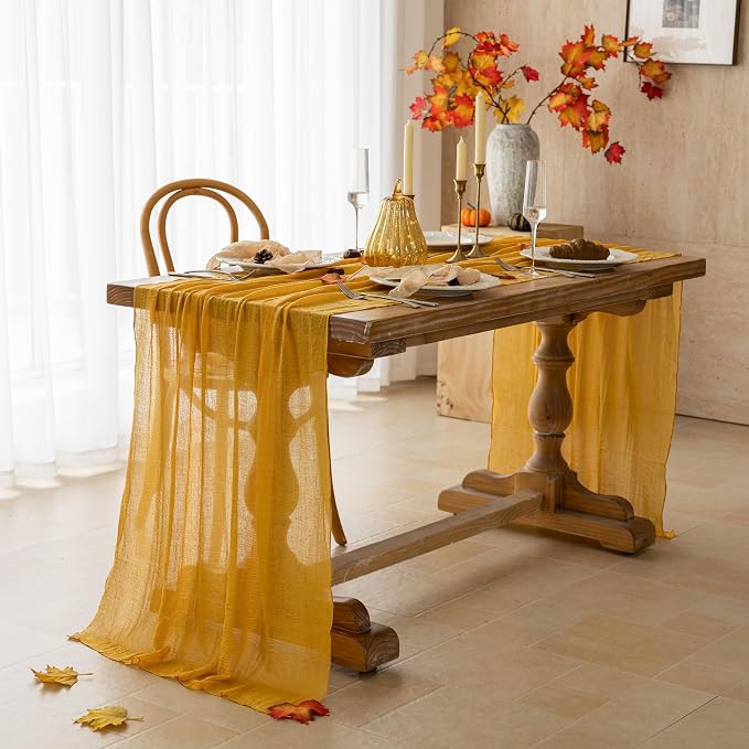 Fall Golden Cheesecloth Table Runner 120 Inch Party Home Decorations | by KEKETOARRANGE