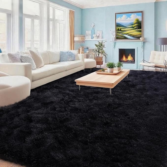 Mugorn Black Area Rugs 10x14 Living Room, Large Fluffy Rugs by MUGORN