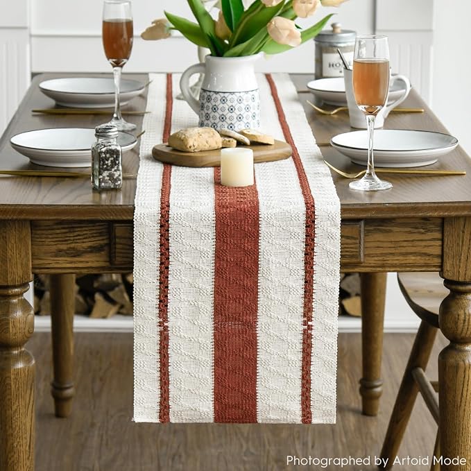 Artoid Mode Caramel Rustic Woven Table Runner 12x90 Inch | Holiday Farmhouse - Image 2