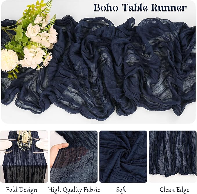 10 Pack Navy Blue Cheesecloth Table Runner 10FT Boho Gauze Fabric Table Runner - Image 3