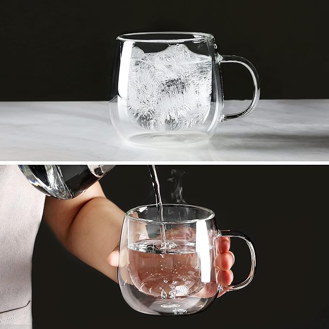 CNGLASS 10oz Double Walled Glass Coffee Mugs, Glass Espresso Mugs - Image 3