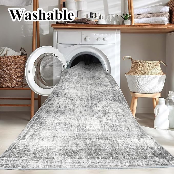 CHAMPLANT Area Rug 8x10 Washable Rug Gray Vintage Traditional Mat Distressed - Image 3