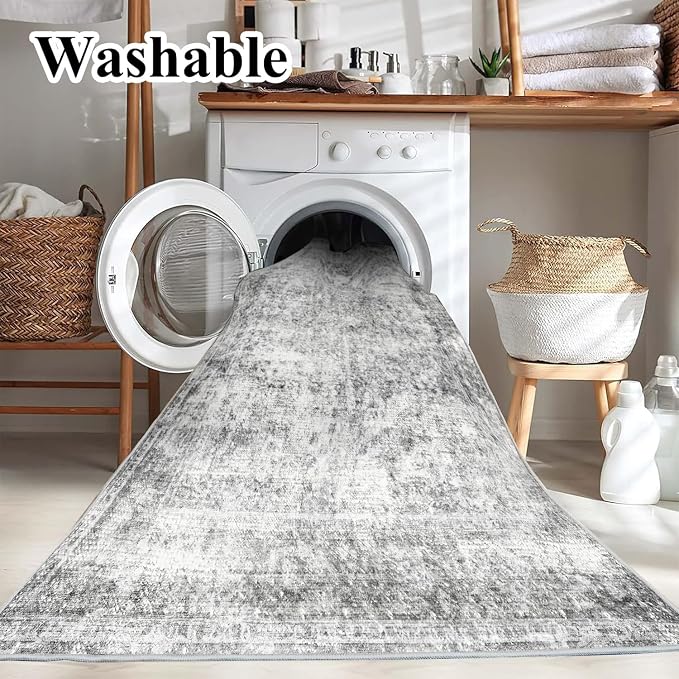 CHAMPLANT Area Rug 4x6 Washable Rug Gray Vintage Traditional Floor Cover - Image 3