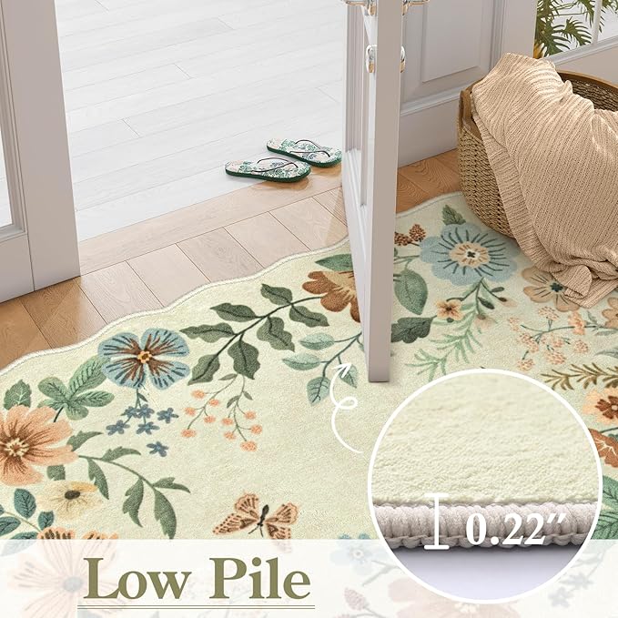 Lahome Floral Washable Round Rugs, Non-Slip Soft Round Rug 4ft Ultra-Thin - Image 4